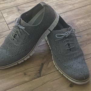 Cole Haan Zerogrand grey cloth oxfords with sneaker like bottom.